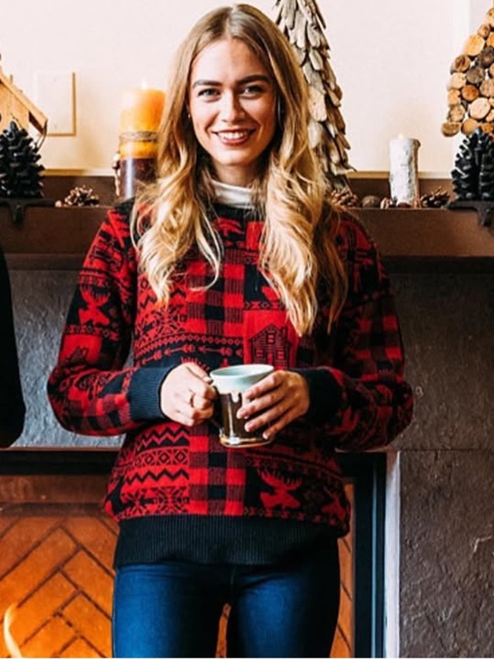 Kiel James Patrick Red and Black Fair Isle Crewneck Sweater Small